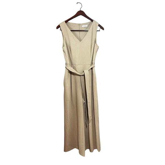 Calvin Klein Tan Cropped Wide Leg Sleeveless Tie Waist Women’s Jumpsuit Size 10 - Picture 1 of 6